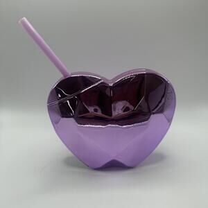 Heart Shaped Novelty Drinkware with Straw (Purple Metallic)